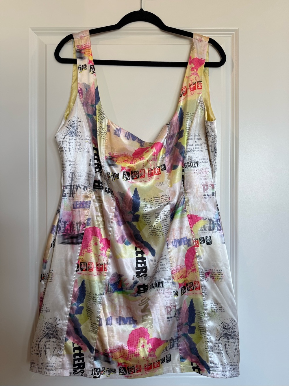 ELSIE & FRED Mini Dress with Pink, Yellow & Blue Cherub / Newspaper Print